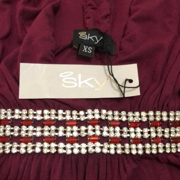 SKY Low-cut V-neck Long Sleeve Maxi Dress Burgundy Size XS - Picture 8 of 9